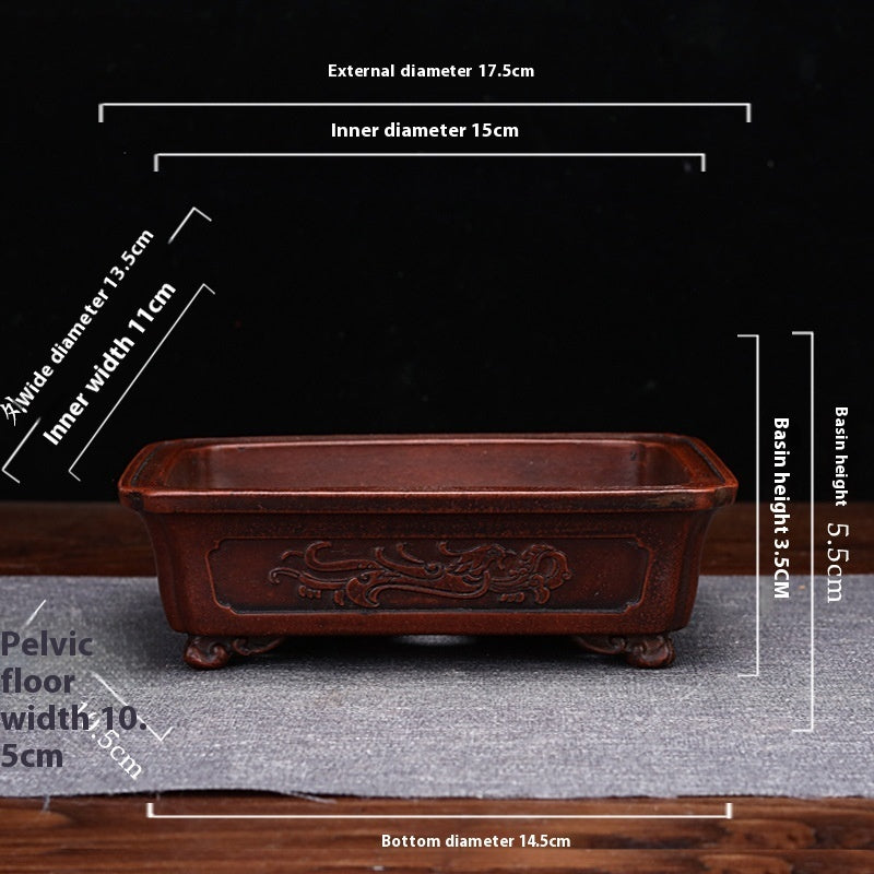 Purple Sand Flowerpot Small Size Antique Square Desktop Bonsai