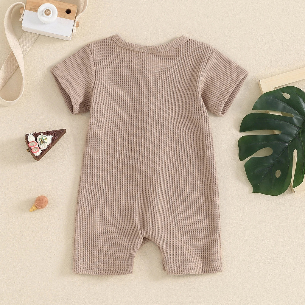 Children's Waffle Short-sleeved Jumpsuit