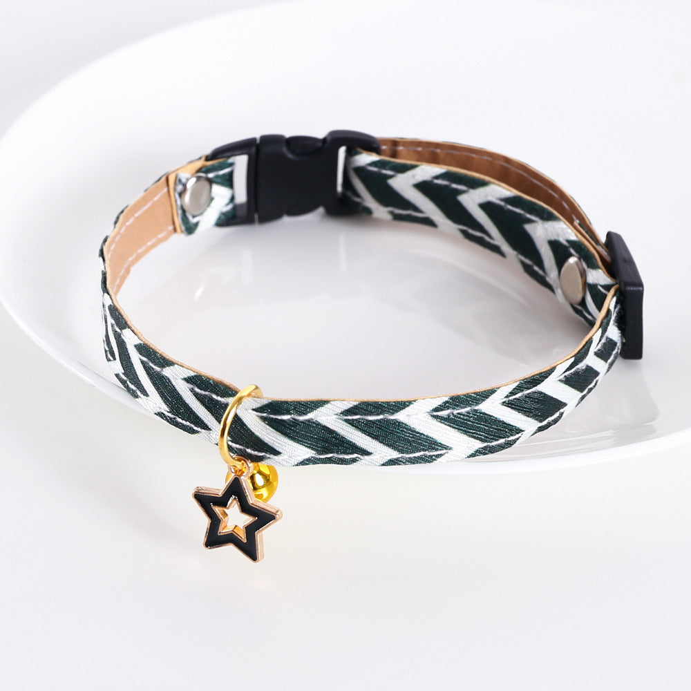 Pentagram Geometry Striped Bell Adjustable Pet Collar
