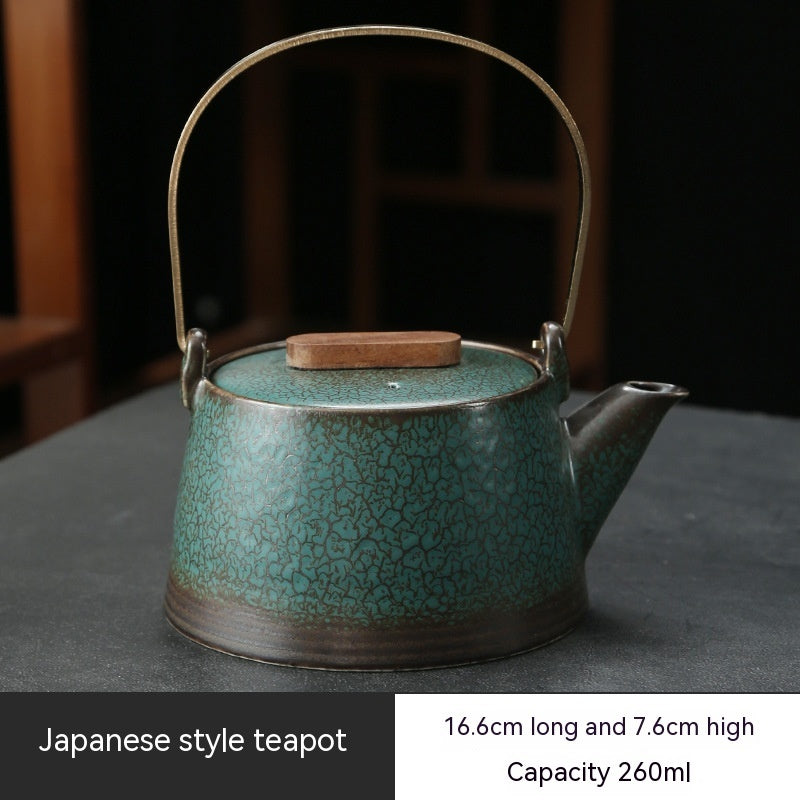 Japanese Style Kiln Baked Green Glaze Teapot Home Retro