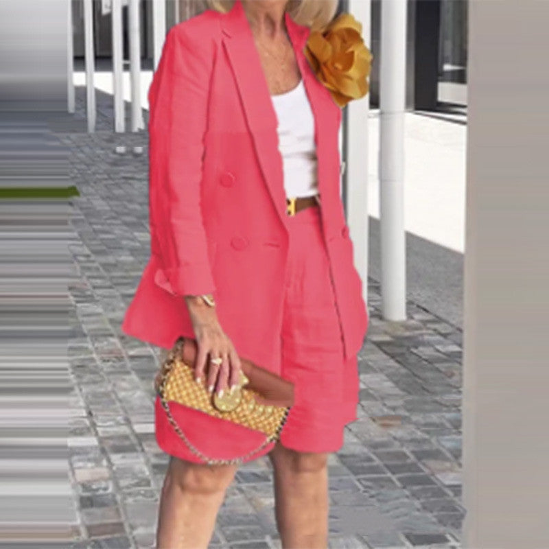 Elegant Cardigan Suit Coat Shorts Two-piece Suit