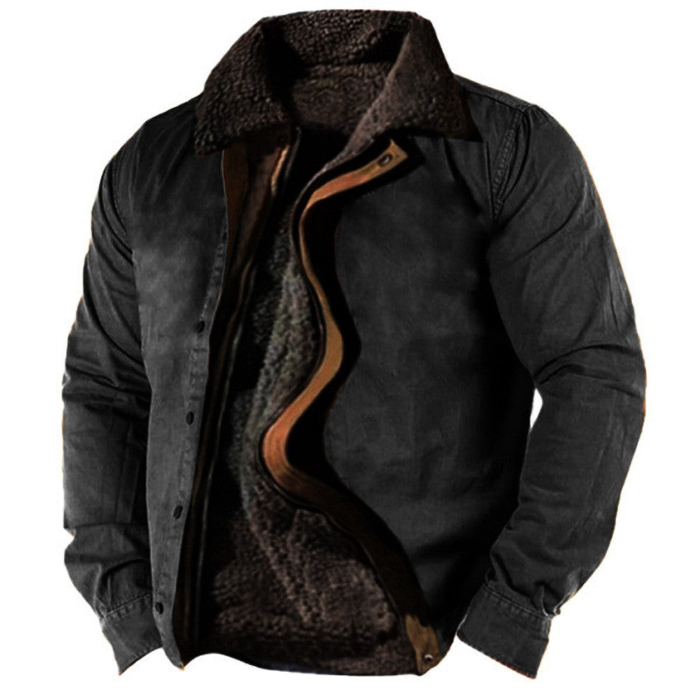 Heavy Side Seam Side Casual Zipper Loose Grey Brown Youth Cotton Jacket