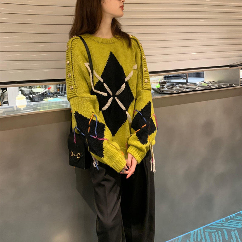 Women's Loose-fitting Outer Jacket With Rope Pullover Sweater