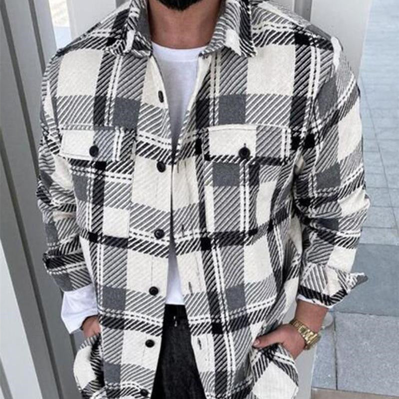 Men's Fashion Colorblock Plaid Print Shirt Top