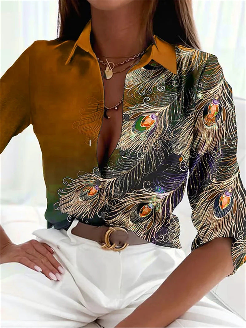 Jewel Feather 3D Digital Printing Long Sleeve Shirt