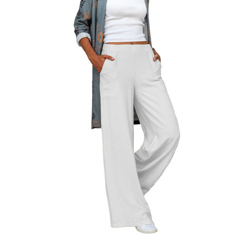 Pure Color Elastic Waist Loose Wide Leg Draping Casual Pants