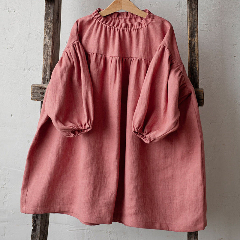 Girls' Ramie Cotton Dress Nordic Style