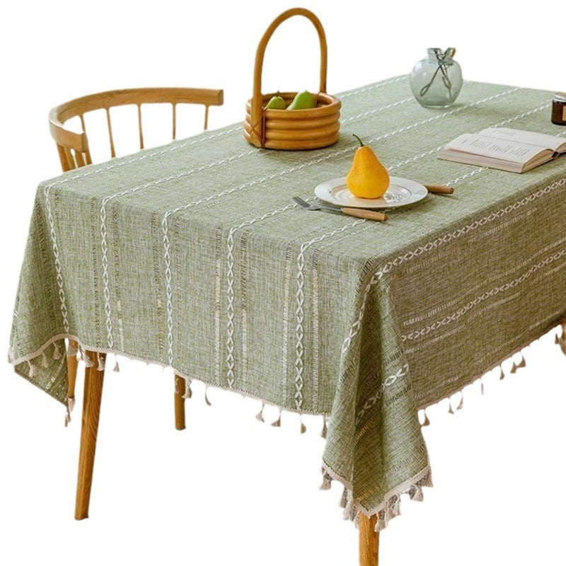 Cotton Linen Tablecloth Solid Color Hollow Striped Design Cover Cloth