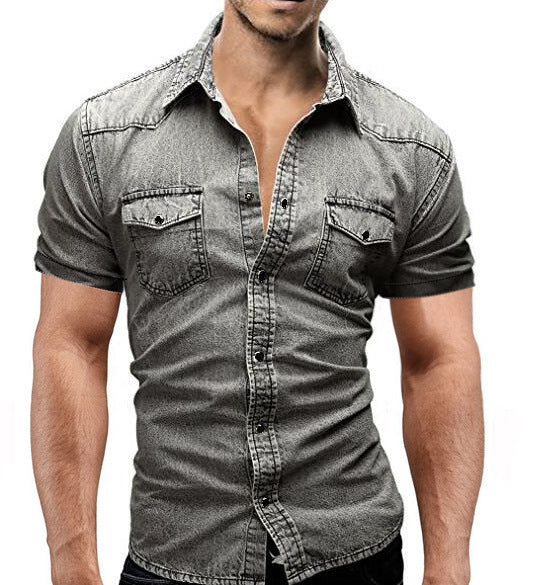 Fashion Men's Simple Short-sleeved Denim Shirt