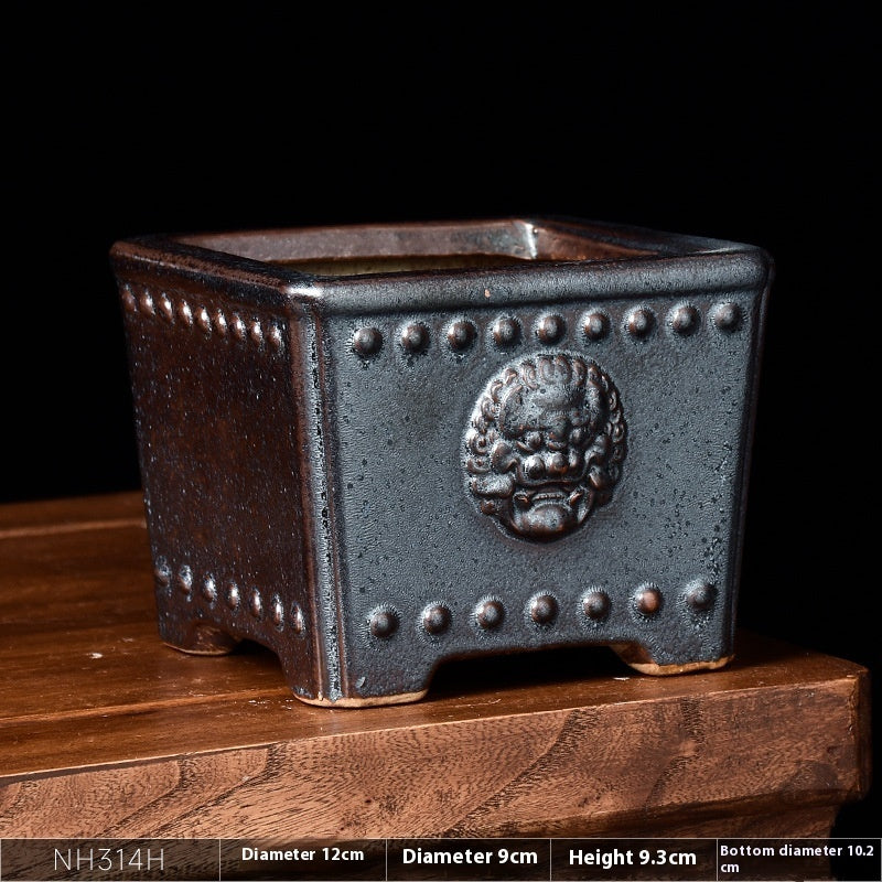 Retro Chinese Style Ceramic Flower Pot Square Creative
