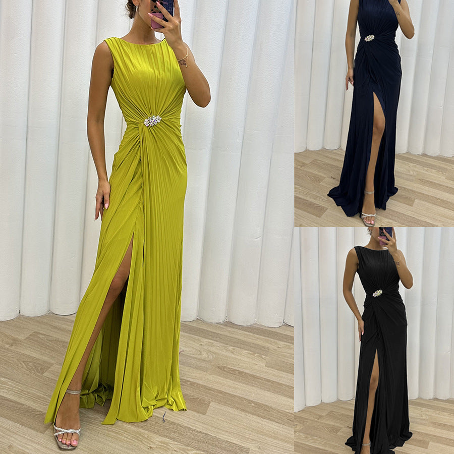 Women's Fashion Pleated Split Casual Dress