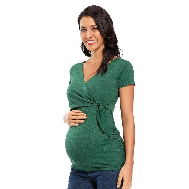 Long Sleeve V Neck Maternity Blouses And Tops For Pregnan
