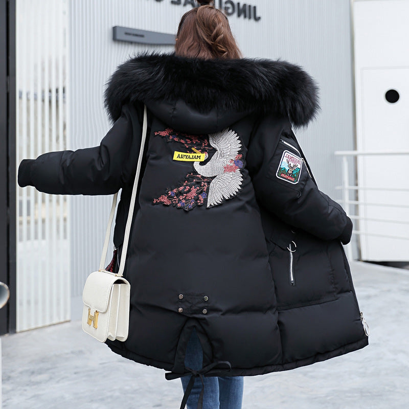 Mid-length Large Fur Collar Down Coat Plus Size Korean Student Loose Padded Padded Jacket Women