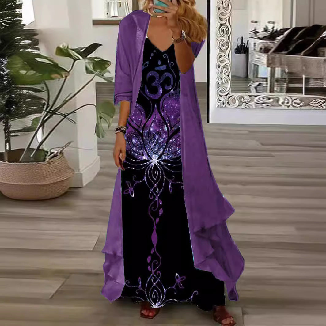European And American Vacation Spaghetti Straps Long Skirt Indian Style Large Swing Skirt Two-piece Set