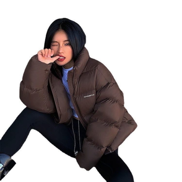 Down Cotton Jacket Women Stand Collar Short