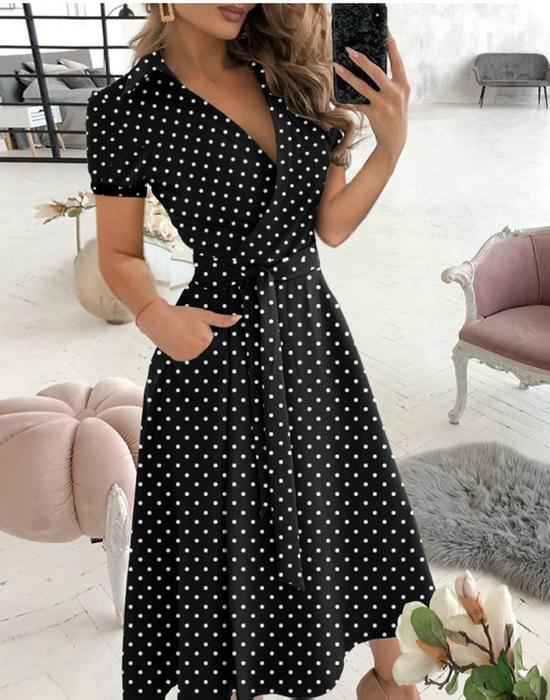 Fashion Long Sleeve V-neck Printed Sheath Dress