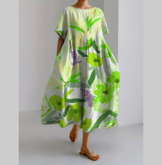 Digital Printing Small Chrysanthemum Women's Short-sleeved Dress