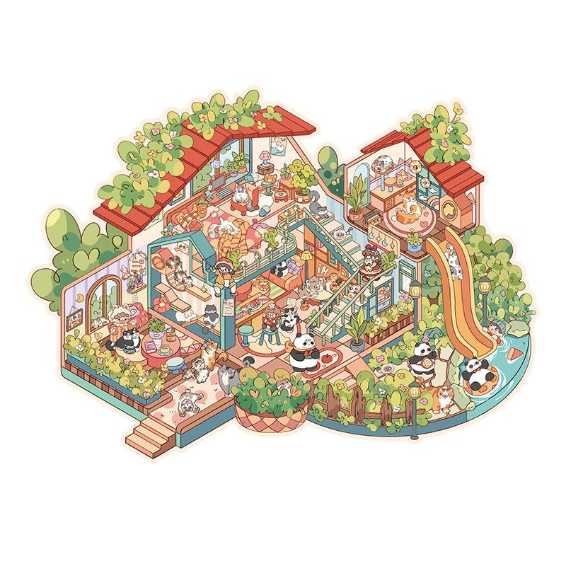 Cute Extra Large Size Miniature Scene Landscape Stickers Cartoon National Style Panda Villa Stacking 3D 3D Stickers