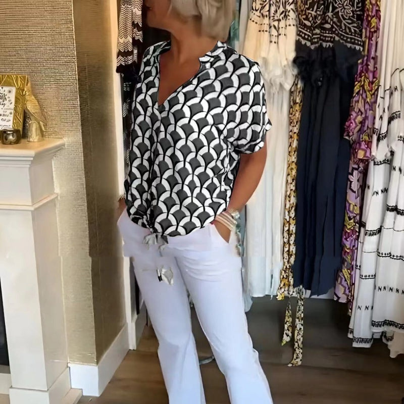 Women's Shirt Summer V-neck Fashion Elegant Printed Shirt