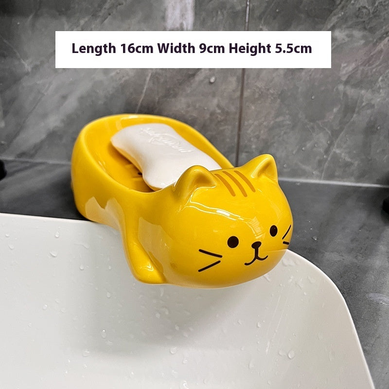 Japanese-style Sanhua Cat Ceramic Cat Soap Dish Bathroom