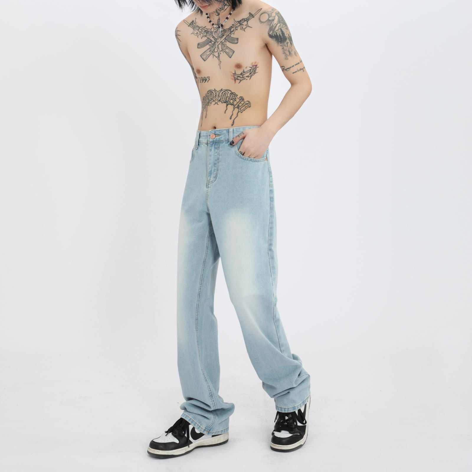 Ice Blue Jeans High Street Distressed Bootcut Trousers