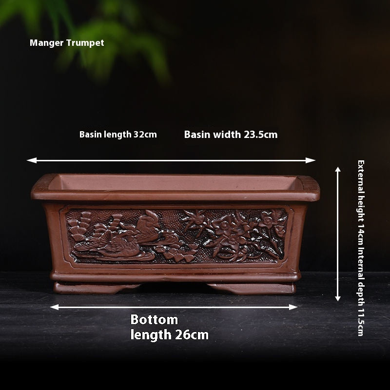 Banyan Flower Pot Purple Sand Relief Pachira Macrocarpa Welcome Pine Happiness Tree Ganoderma Old Pile Extra Large Ceramic Landscape Basin