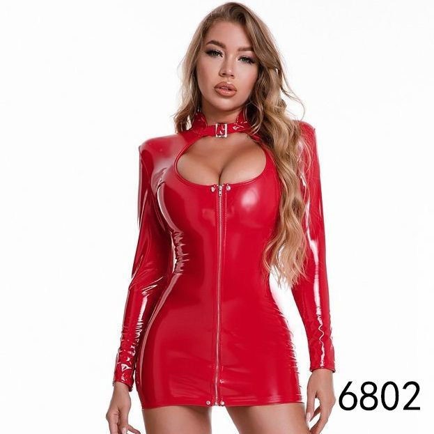 Women's Fashion Mirror Shiny Leather Long Sleeve Dress