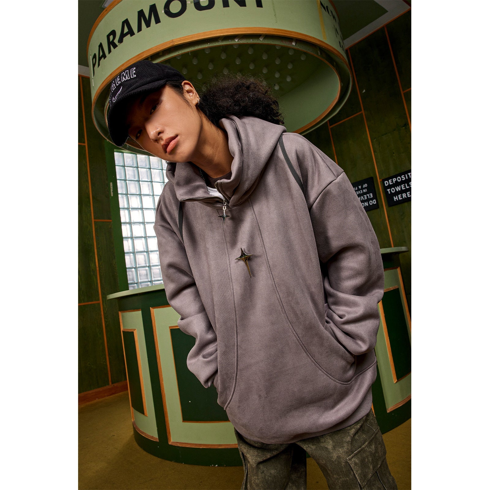 Fashion Brand Metal Hooded Sweater Street Turtleneck Coat