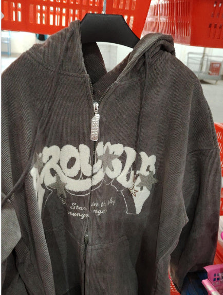 Hoodie Handdrawn Letter Loose Cardigan Long Sleeve Coat