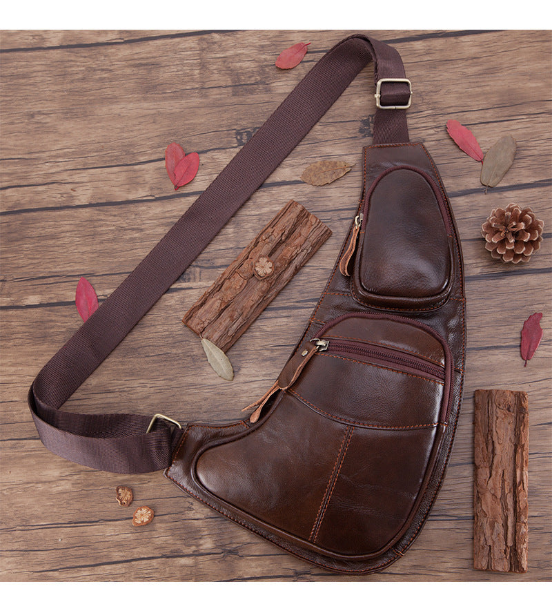 Genuine Leather Men's Crescent Chest Bag First Layer Cowhide