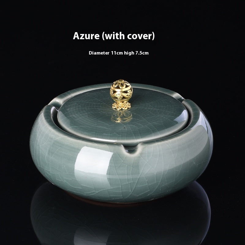 Ge Kiln Ceramics Ashtray Simple Windproof Anti-fly With Cover