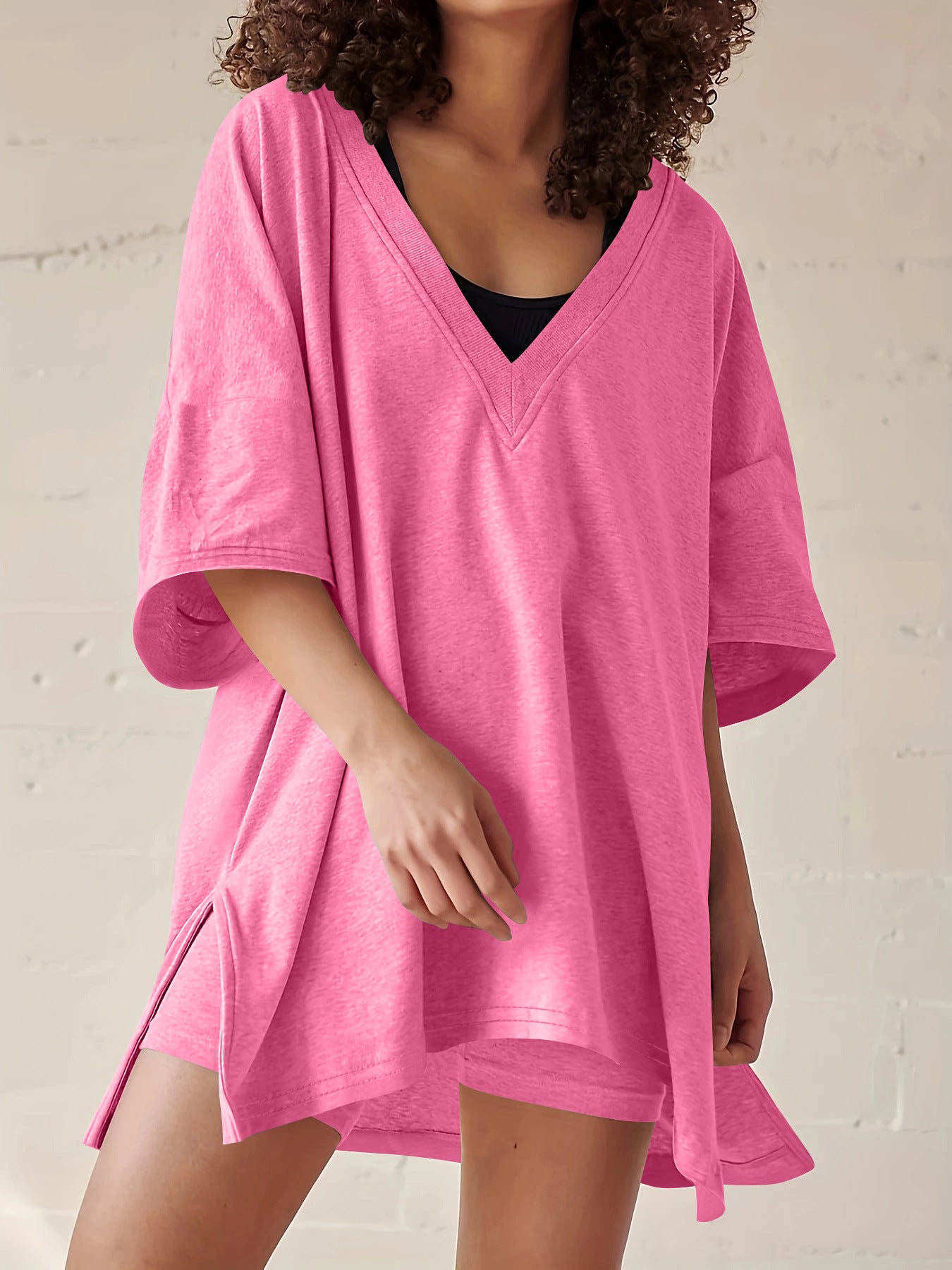 Women's Fashion Short Sleeve T-shirt High Waist Figure Flattering Shorts Casual Two Pieces