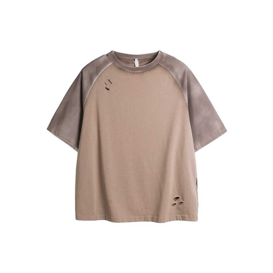 Make Old Ripped Raglan Neck T-shirt Men's Short Sleeve