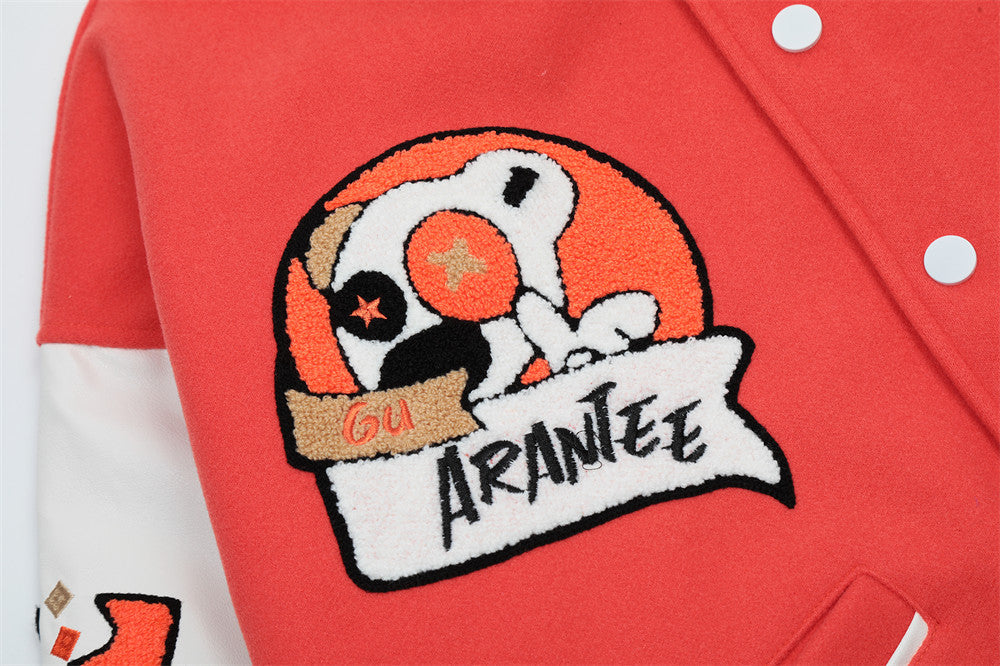 Cartoon Embroidery Contrast Color Stitching Thickening Quilted Baseball Jacket For Men