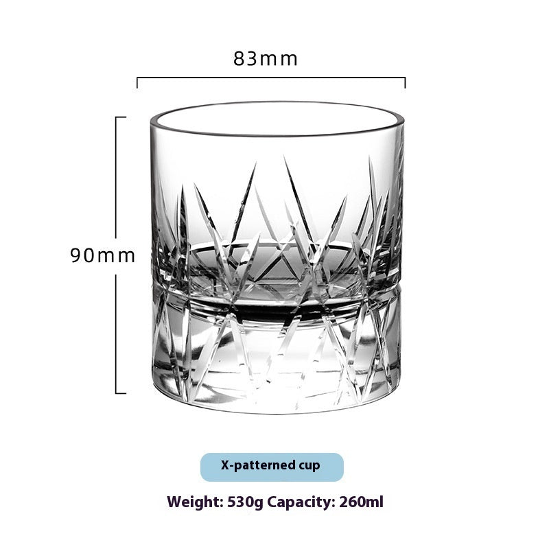 Whiskey Crystal Glass Handmade Fine Carved Wine Glass Ice Hockey Wide Mouth Light Luxury Shot Glass