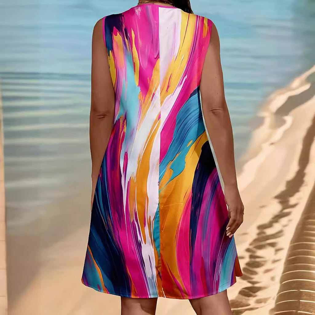 Women's Printed Sleeveless V-neck Vest Skirt Fashion