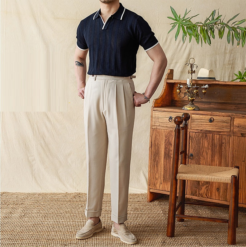 Summer Knitted Scissors Collar Short Sleeve POLO Men