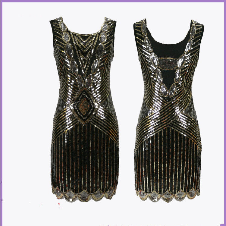 OL Commuter Hot Sequin Beaded Short Dress