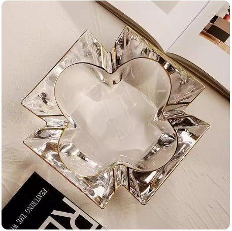 Crystal Glass Gold Rim Ashtray Prevent Fly Ash