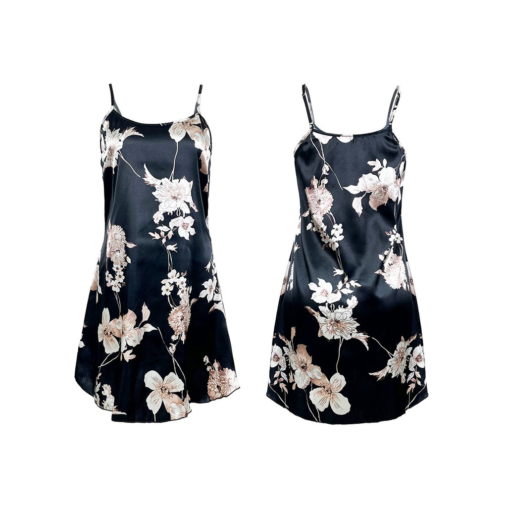 Sexy French Style Ice Silk Pajamas Big Flower Sweet Sexy Slip Nightdress