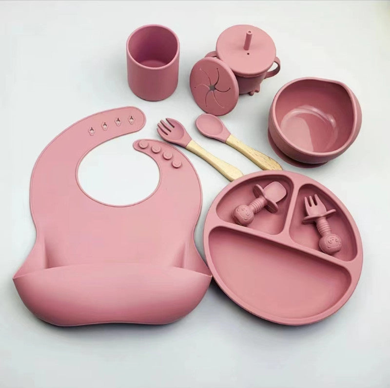 One Piece Complementary Food Feeding With Suction Cup And Silica Gel Bowl 9 Pieces