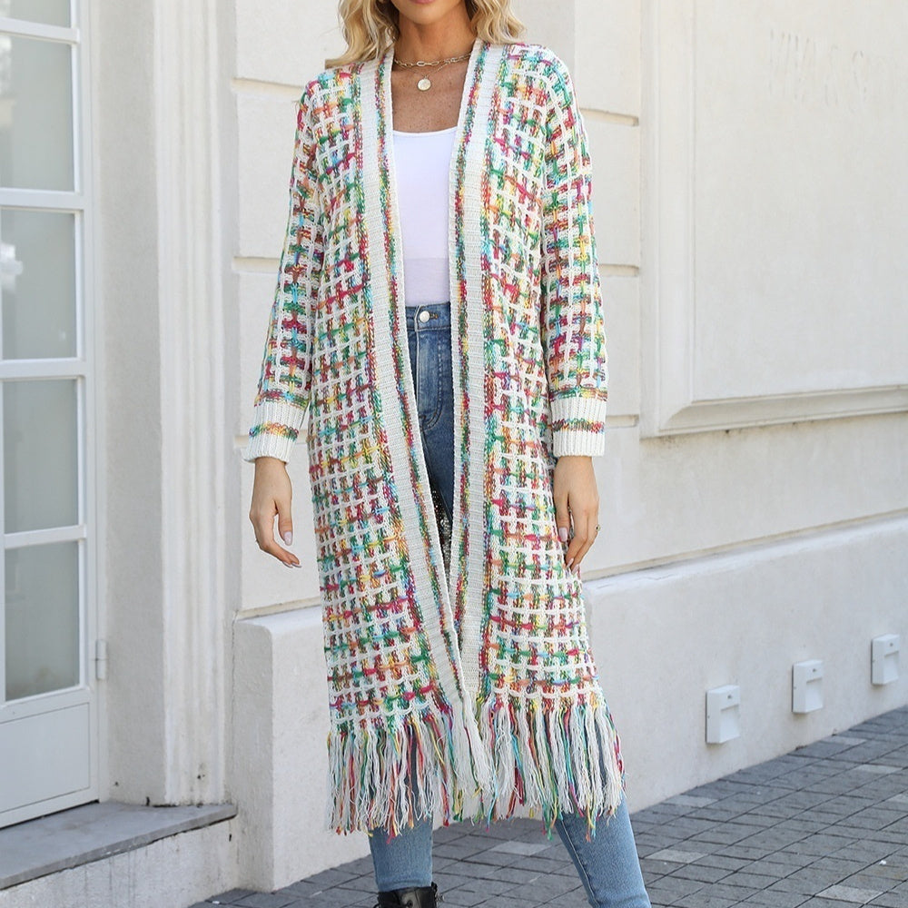 Women's Plus Size Tassel Long Cardigan Jacket Sweater