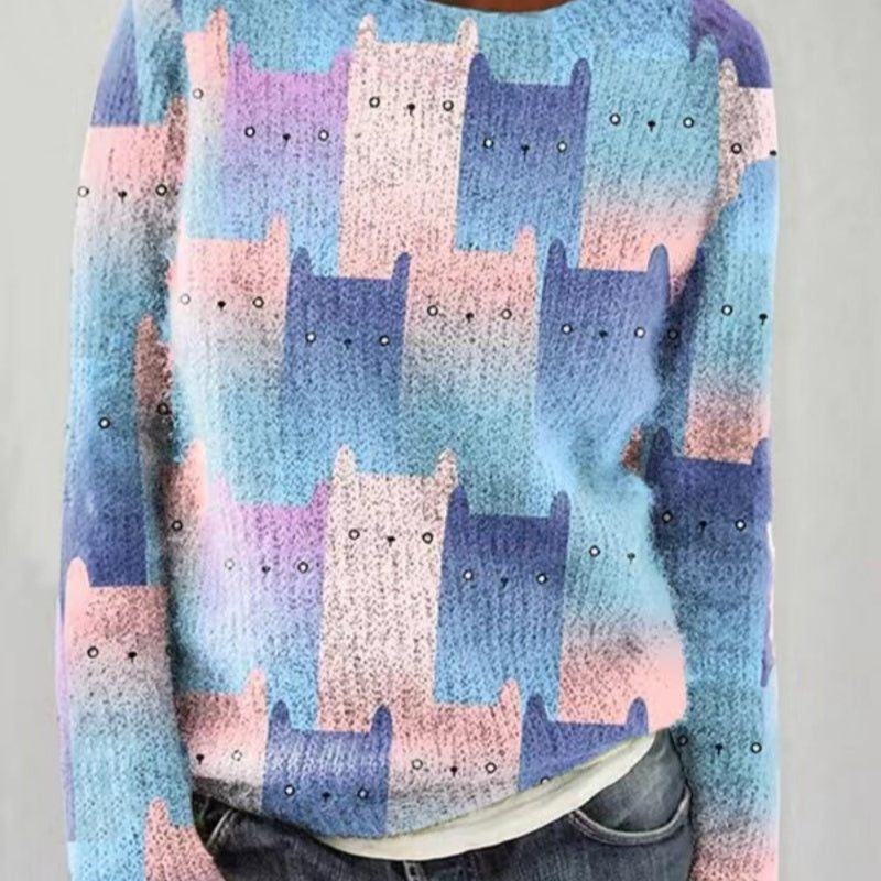 Women's Loose Printed Fleece Pullover Autumn And Winter Outer Wear