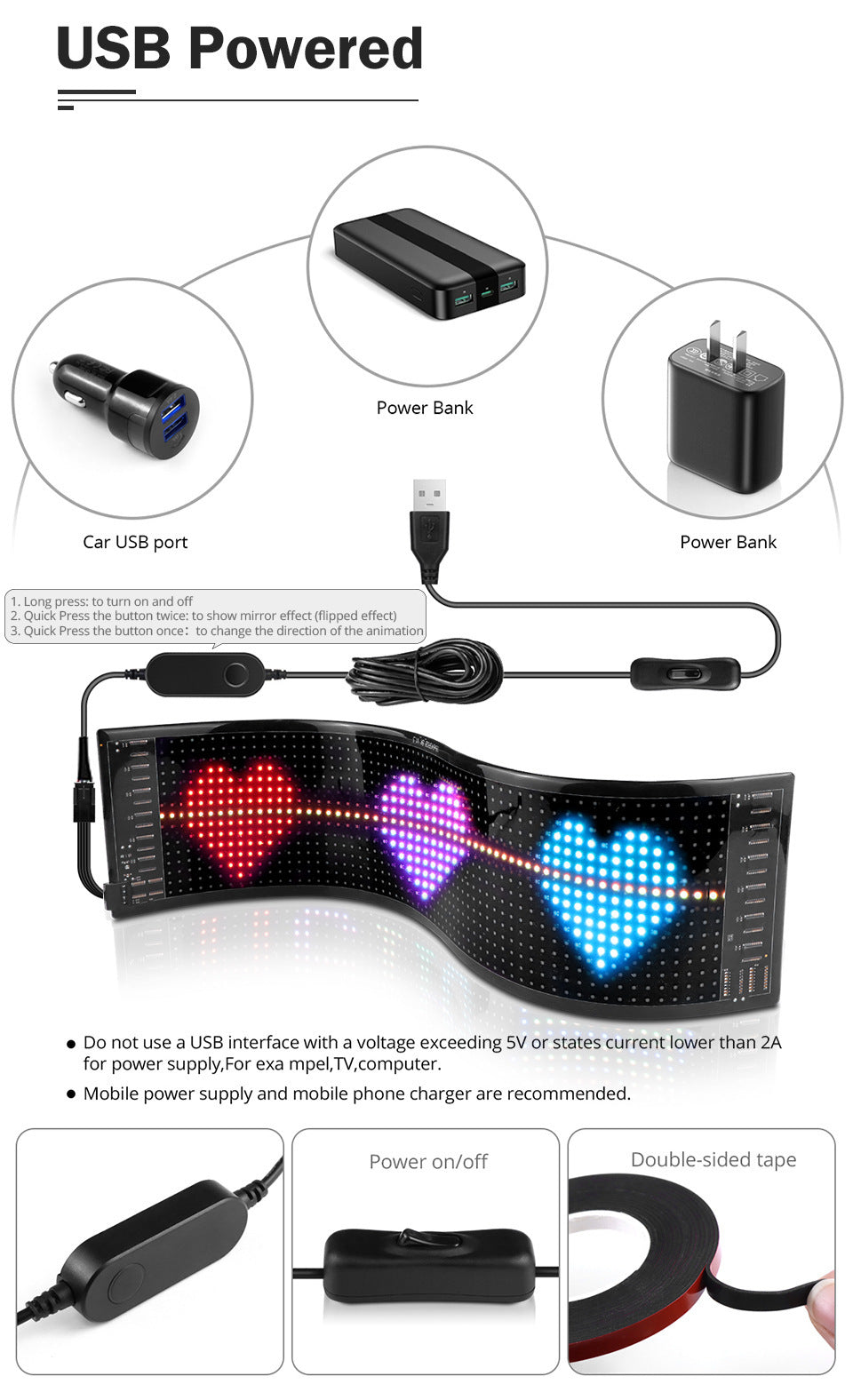 USB Programmable LED Pixel Matrix Soft Screen