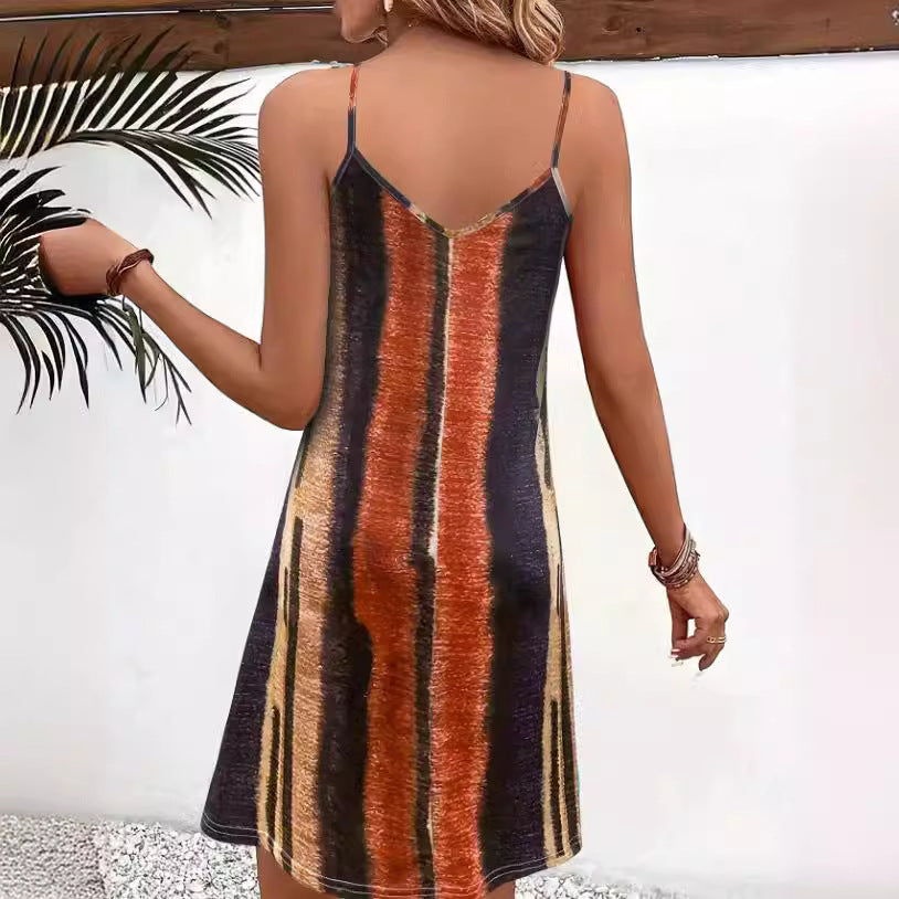 European And American Blue Printing Strapless Sexy Dress