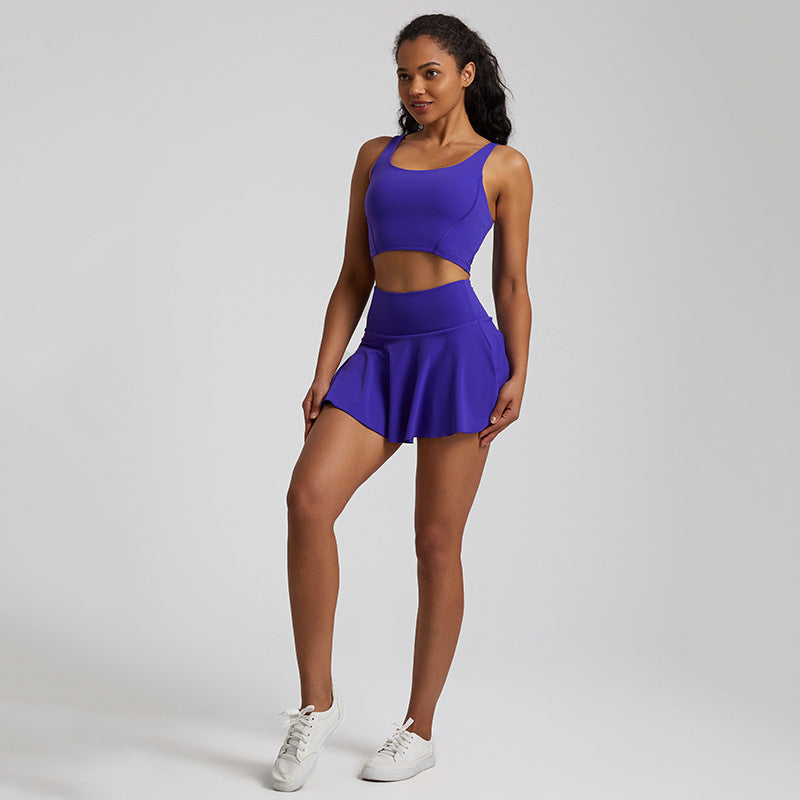 Nude Feel Outdoor Running Fitness Casual Pleated Mini Skirt Vest Suit