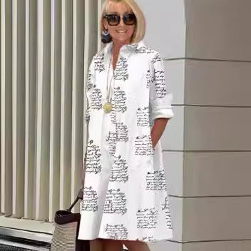 New Long Shirt Solid Color Temperament Commute Simple Lapel Cardigan Dress