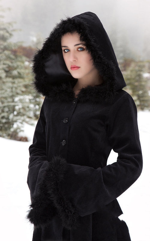 Retro Fur Collar Hooded Single-breasted Solid Color Waisted Slim-fit Windbreaker Jacket