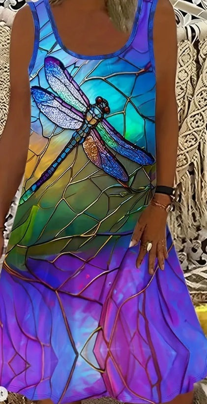 Turtle Print Loose Tank Casual Sleeveless Dress Spring And Summer