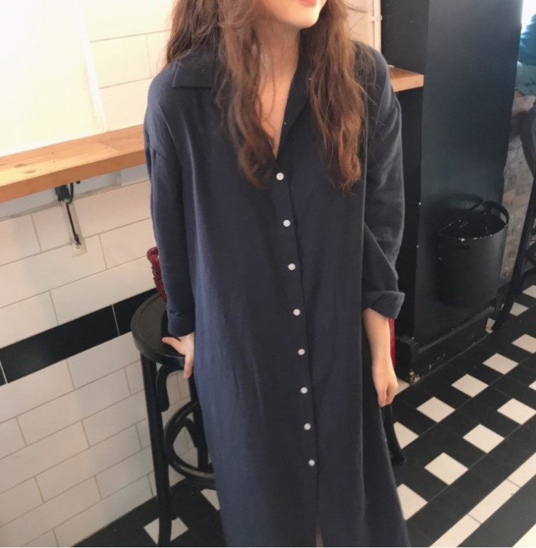 Loose Long Sleeve Cardigan Cotton And Linen Shirt Skirt